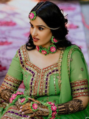 NIHARIKA HANDICRAFTS Fabric Green, Pink Jewellery Set(Pack of 1)