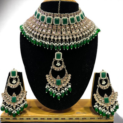 SS IMITATION JEWELLERY Alloy Gold-plated Green Jewellery Set(Pack of 3)