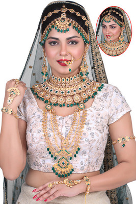 SHIVSHAKTI Alloy Gold-plated Green Jewellery Set(Pack of 7)
