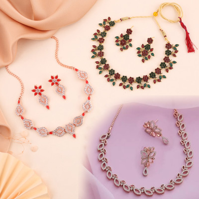 Alasca Brass Gold-plated Rose Gold, Gold, White, Red, Maroon, Green Jewellery Set(Pack of 3)