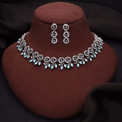 Vedda Brass Gold-plated Silver, White, Blue Jewellery Set(Pack of 1)