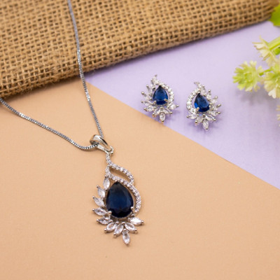 ZEELLO Brass, Copper Silver Blue, Silver Jewellery Set(Pack of 3)