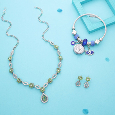 Vedda Brass Gold-plated Silver, White, Green Jewellery Set(Pack of 1)