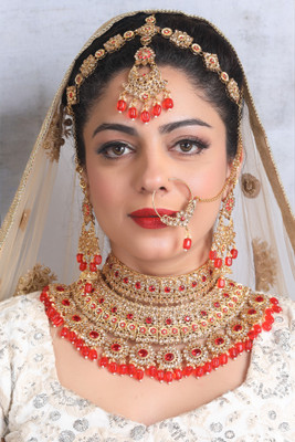 SHIV SHAKTI JEWELLERS Alloy Gold-plated Red Jewellery Set(Pack of 4)