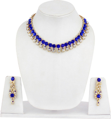 Bhana Jewells Alloy Gold-plated Blue, White Jewellery Set(Pack of 1)