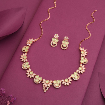 Divastri Brass Gold-plated Rose Gold, White, Green Jewellery Set(Pack of 1)