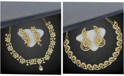 Rhymee Alloy Gold-plated White Jewellery Set(Pack of 2)