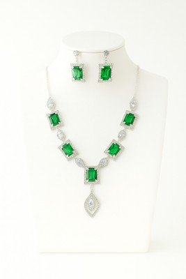 Applix Style Alloy Silver Green Jewellery Set(Pack of 1)