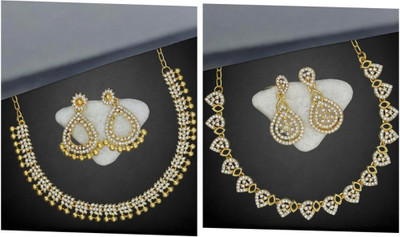 Rhymee Alloy Gold-plated White Jewellery Set(Pack of 2)