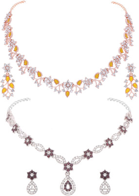 Divastri Brass Gold-plated Silver, Maroon, White, Rose Gold, Yellow Jewellery Set(Pack of 2)