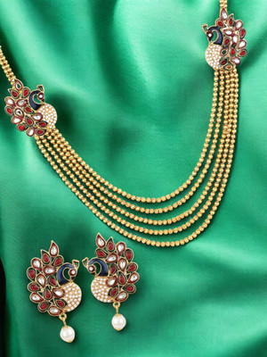 JEWELS GURU Copper Gold-plated Gold, Maroon, Blue, Multicolor Jewellery Set(Pack of 1)