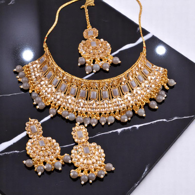 SHIV SHAKTI JEWELLERS Alloy Gold-plated Grey, Gold Jewellery Set(Pack of 3)