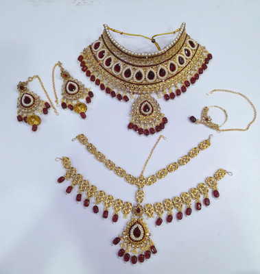 SHIV SHAKTI JEWELLERS Alloy Gold-plated Maroon Jewellery Set(Pack of 7)