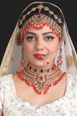 Tulsi Art Jewels Alloy Gold-plated Red Jewellery Set(Pack of 4)