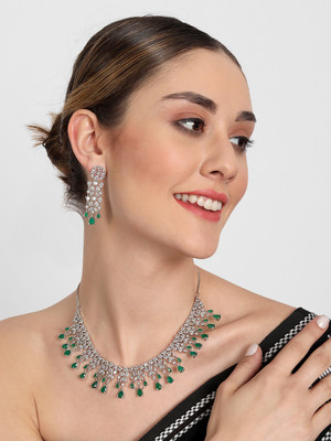 Manuvi Jewels Alloy Silver Silver, Green Jewellery Set(Pack of 2)