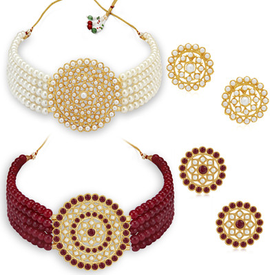 Sukkhi Alloy Gold-plated Maroon, White Jewellery Set(Pack of 2)