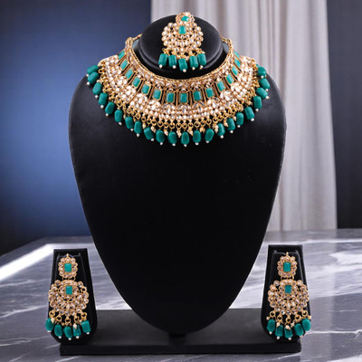 SS IMITATION JEWELLERY Alloy Gold-plated Green Jewellery Set(Pack of 3)