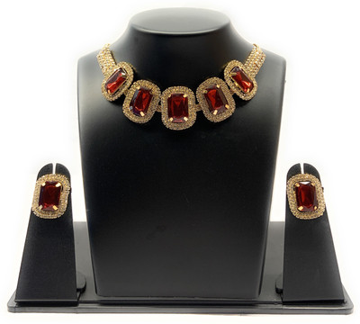 UWISH Alloy Silver Maroon Jewellery Set(Pack of 1)