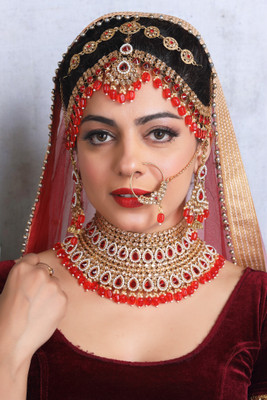 SHIV SHAKTI JEWELLERS Alloy Gold-plated Red Jewellery Set(Pack of 4)