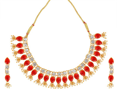 aklina Alloy Gold-plated Red Jewellery Set(Pack of 3)
