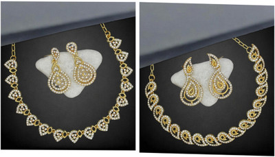 AK JEWEL STORES Alloy Gold-plated White, Gold Jewellery Set(Pack of 2)