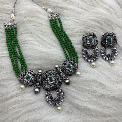 GEODE DELIGHT Brass Green Jewellery Set(Pack of 3)