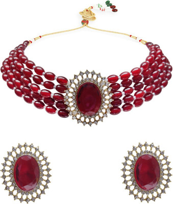 fabula Alloy Gold-plated Red, White, Gold Jewellery Set(Pack of 2)