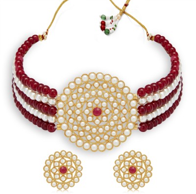 Sukkhi Alloy Gold-plated Maroon, White Jewellery Set(Pack of 1)