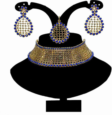 Kaima Alloy Gold-plated Blue Jewellery Set(Pack of 1)