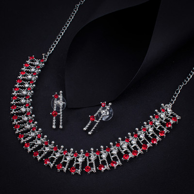 Shostopper by Sukkhi Zinc Rhodium Silver, Red Jewellery Set(Pack of 1)