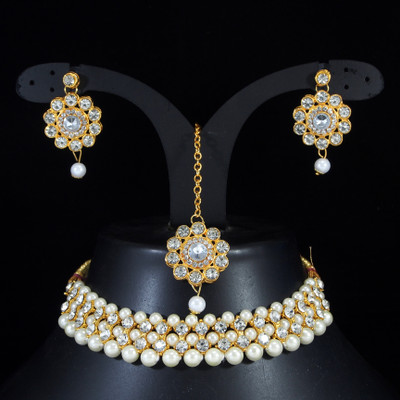 Chikku Alloy Gold-plated White Jewellery Set(Pack of 1)