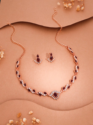 Vedda Brass Gold-plated Rose Gold, Maroon Jewellery Set(Pack of 1)