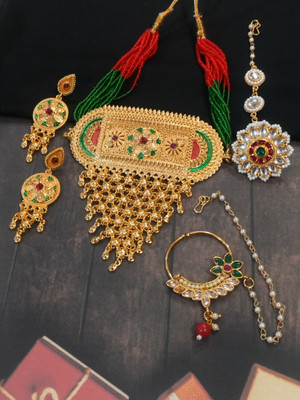 Aaruhi Creation Alloy Gold-plated Gold Jewellery Set(Pack of 3)