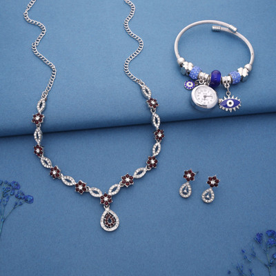 Vedda Brass Gold-plated Silver, White, Maroon Jewellery Set(Pack of 1)