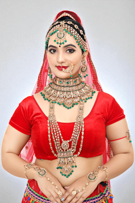 SHIV SHAKTI JEWELLERS Alloy Gold-plated Green Jewellery Set(Pack of 7)