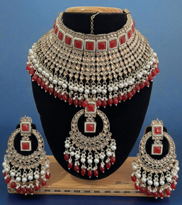 Tulsi Art Jewels Alloy Gold-plated Red Jewellery Set(Pack of 3)