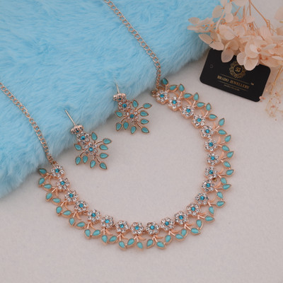 Alasca Brass Gold-plated Rose Gold, White, Blue Jewellery Set(Pack of 1)