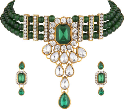 Padmavati Alloy Gold-plated Green, Silver Jewellery Set(Pack of 1)