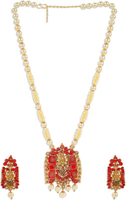 Anika's Creation Brass Gold-plated Red Jewellery Set(Pack of 1)