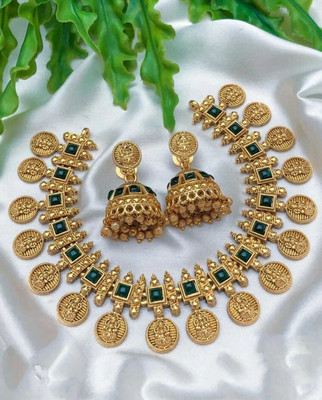 Joyful Alloy Gold-plated Green Jewellery Set(Pack of 1)