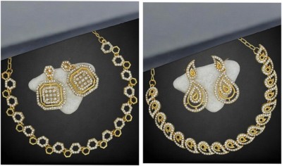 Rhymee Alloy Gold-plated White Jewellery Set(Pack of 2)