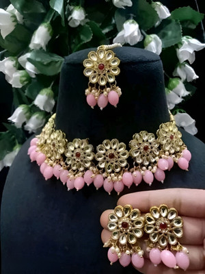 ARADHEMA Alloy Gold-plated Pink Jewellery Set(Pack of 1)