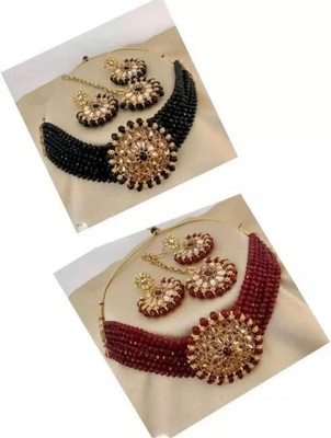 ashlyn creations Crystal Black, Maroon Jewellery Set(Pack of 2)