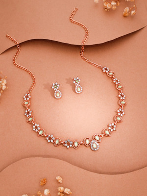 Alasca Brass Gold-plated Rose Gold, Green Jewellery Set(Pack of 1)