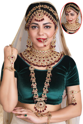 SHIVSHAKTI Alloy Gold-plated Maroon Jewellery Set(Pack of 7)