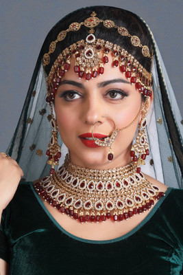 Tulsi Art Jewels Alloy Gold-plated Maroon Jewellery Set(Pack of 4)