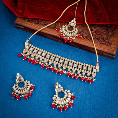 Shostopper by Sukkhi Brass Gold-plated Gold, Red Jewellery Set(Pack of 1)