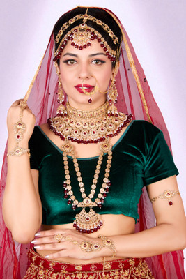 SHIV SHAKTI JEWELLERS Alloy Gold-plated Maroon, Gold Jewellery Set(Pack of 7)