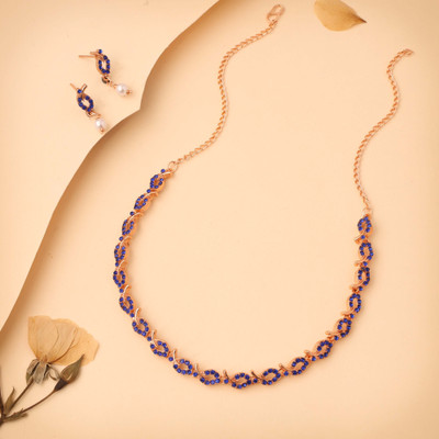 Alasca Brass Gold-plated Rose Gold, White, Blue Jewellery Set(Pack of 1)