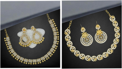 Rhymee Alloy Gold-plated White Jewellery Set(Pack of 2)